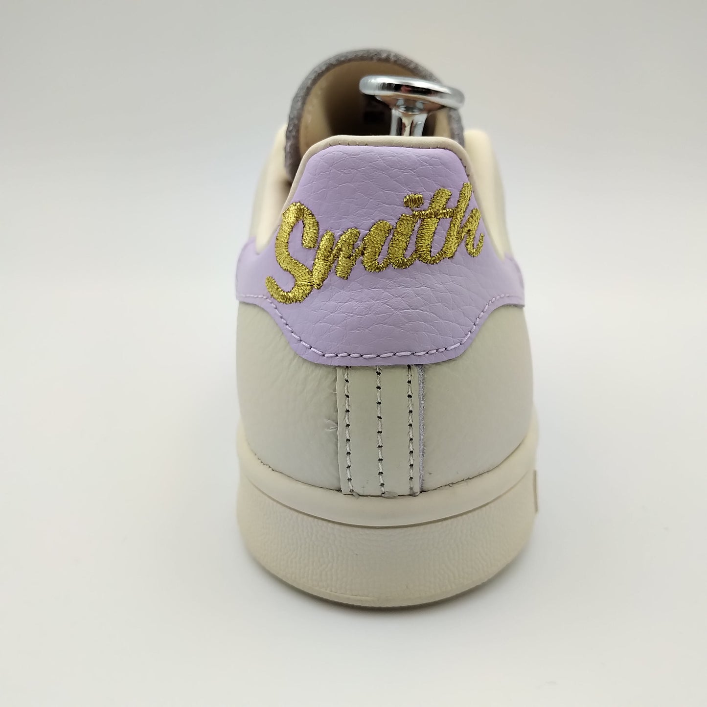 Adidas Stan Smith cuir beige crème et talon lila