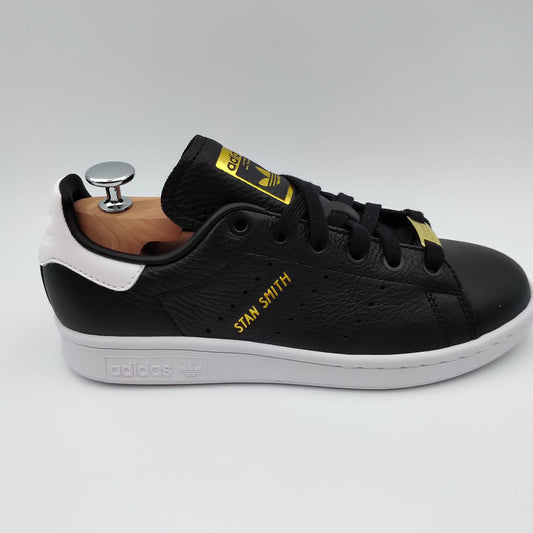 Adidas Stan Smith cuir noir et blanc et motifs dorés