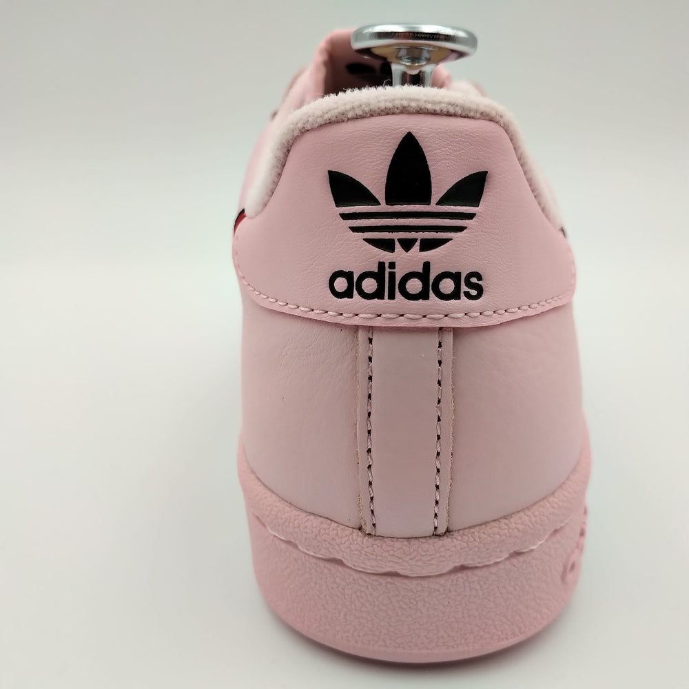 Adidas Continental 80 cuir rose et bande noire et rouge