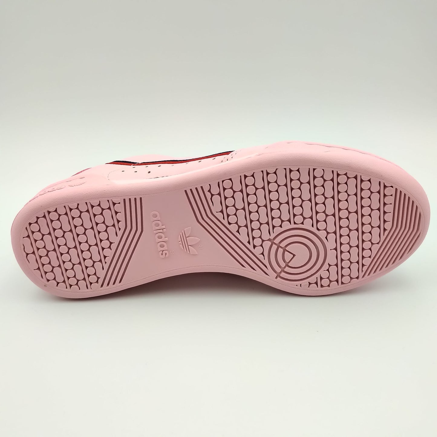 Adidas Continental 80 cuir rose et bande noire et rouge