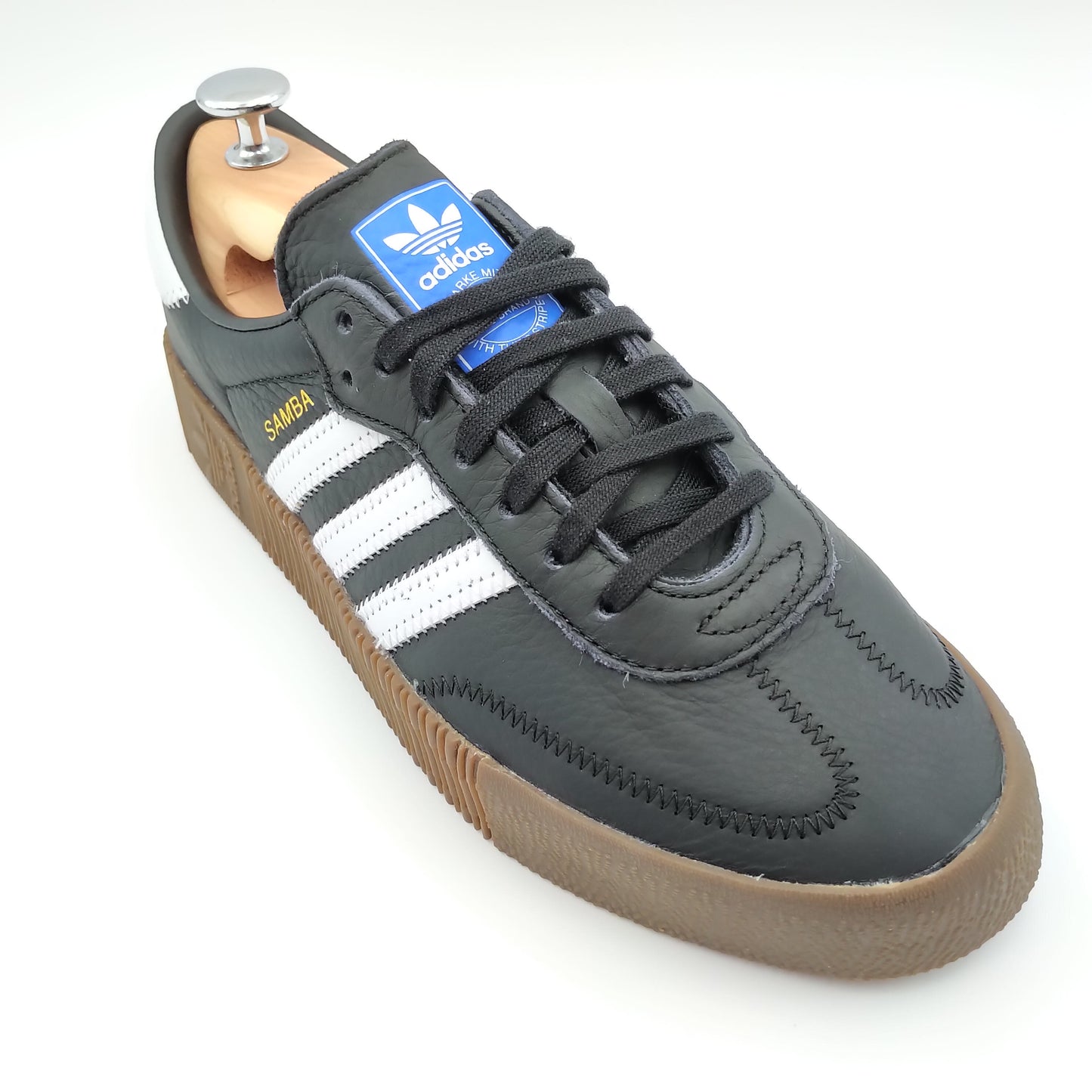 Adidas Sambarose cuir noir et bandes blanches