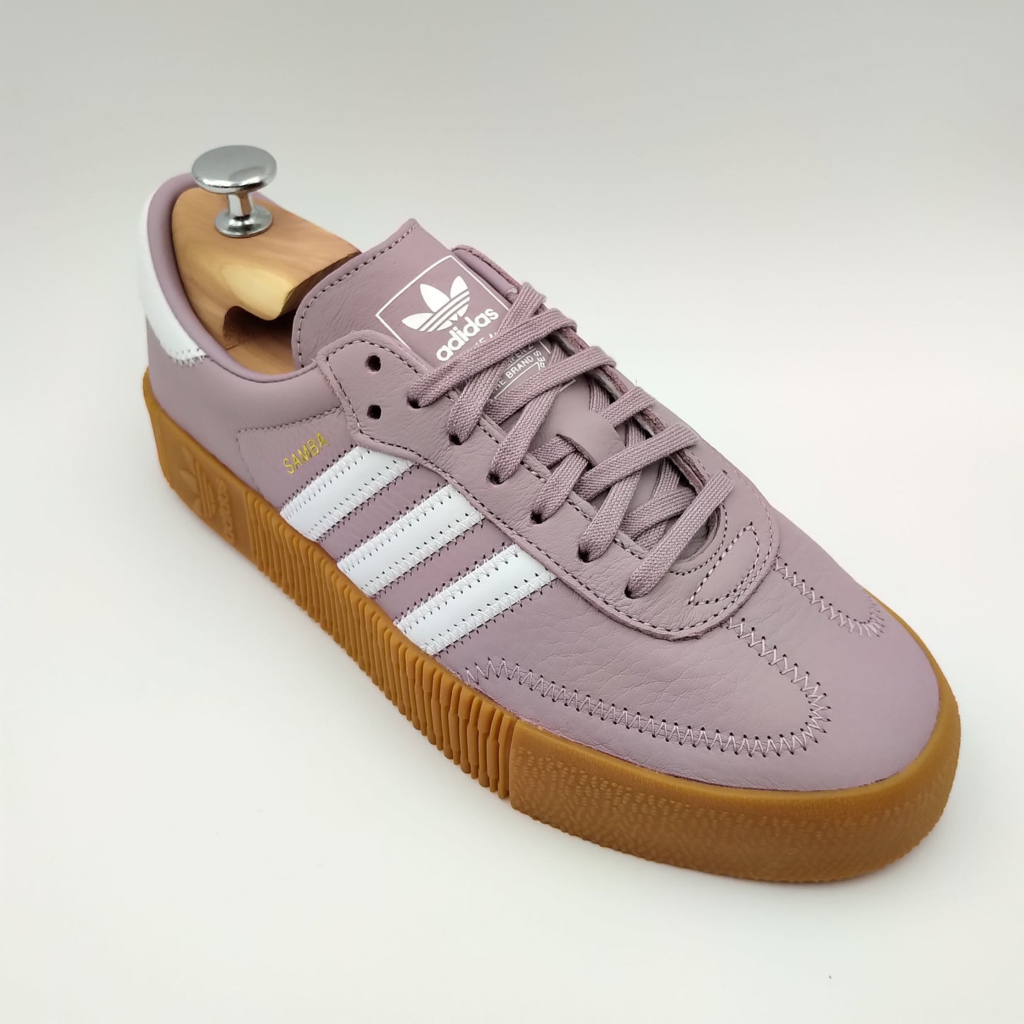 Adidas Sambarose cuir rose et bandes blanches