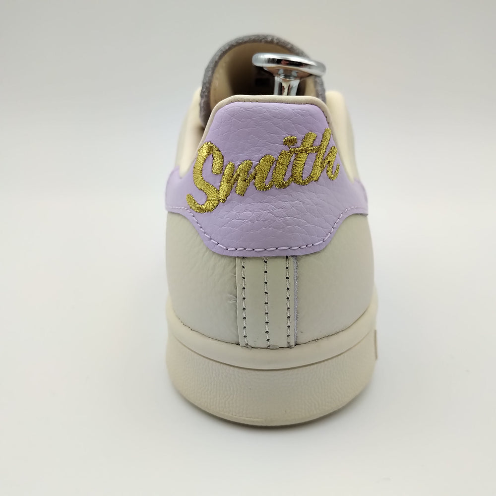 Adidas Stan Smith cuir beige crème et talon lila