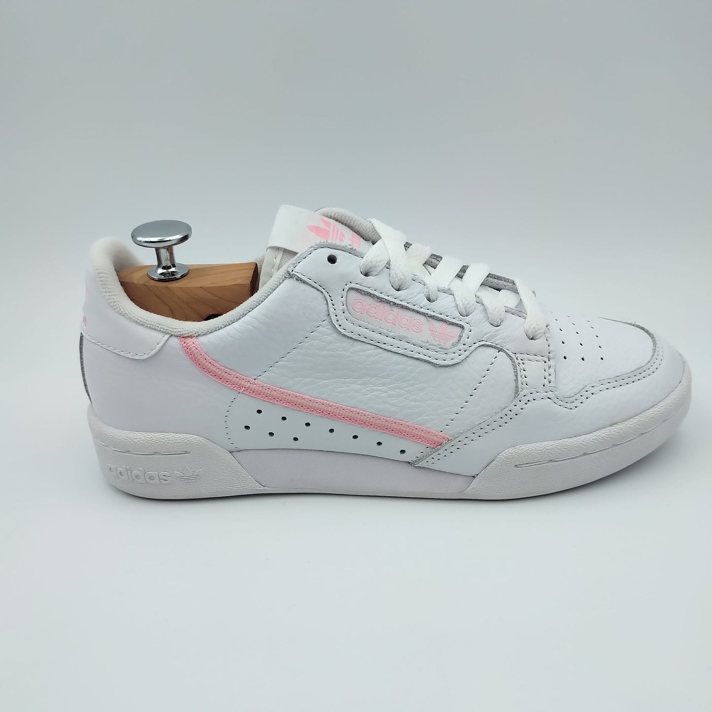 Adidas Continental 80 cuir blanc et bandes roses