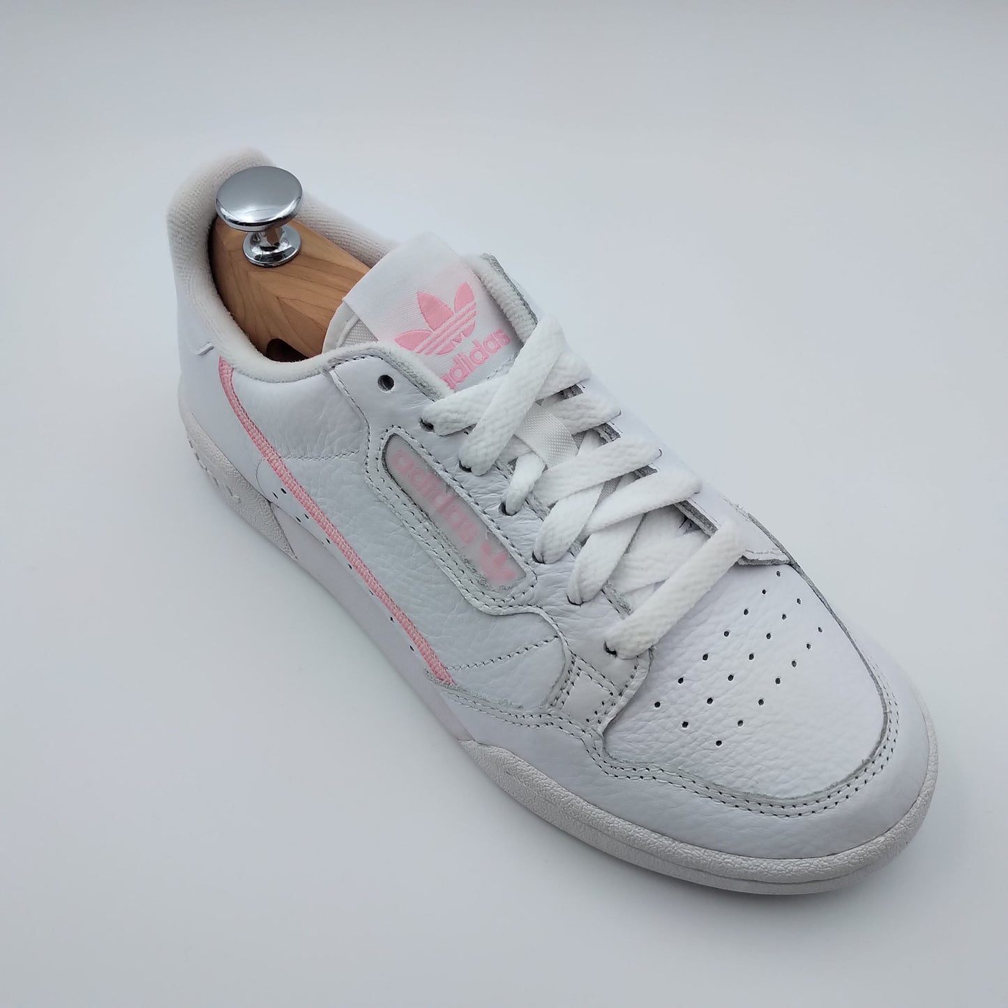 Adidas Continental 80 cuir blanc et bandes roses